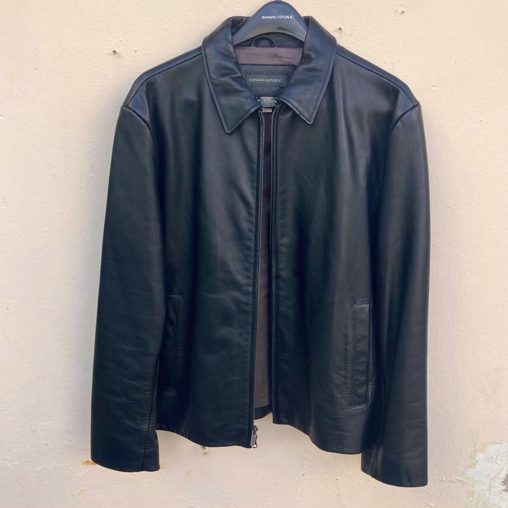 💥Banana Republic Black Leather Jacket. Size L.